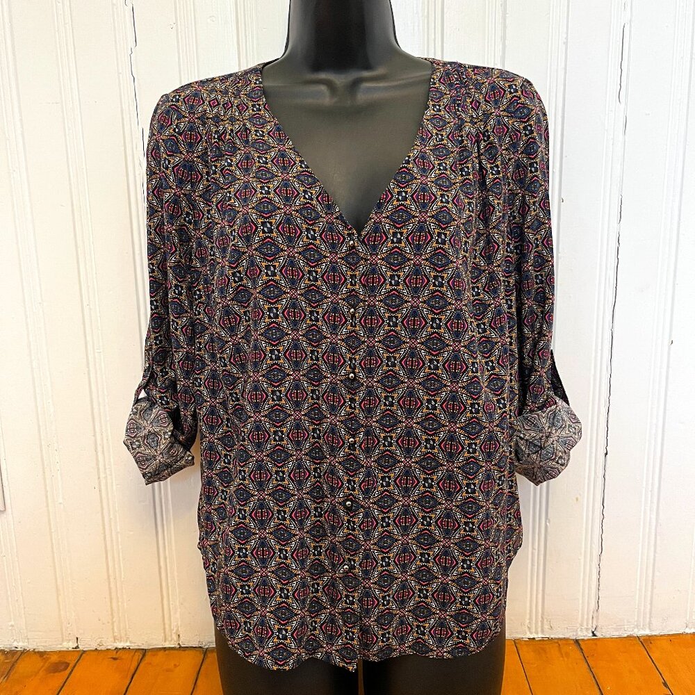 Daniel Rainn Multicolour Print Button Front Blouse, Size Medium Petite